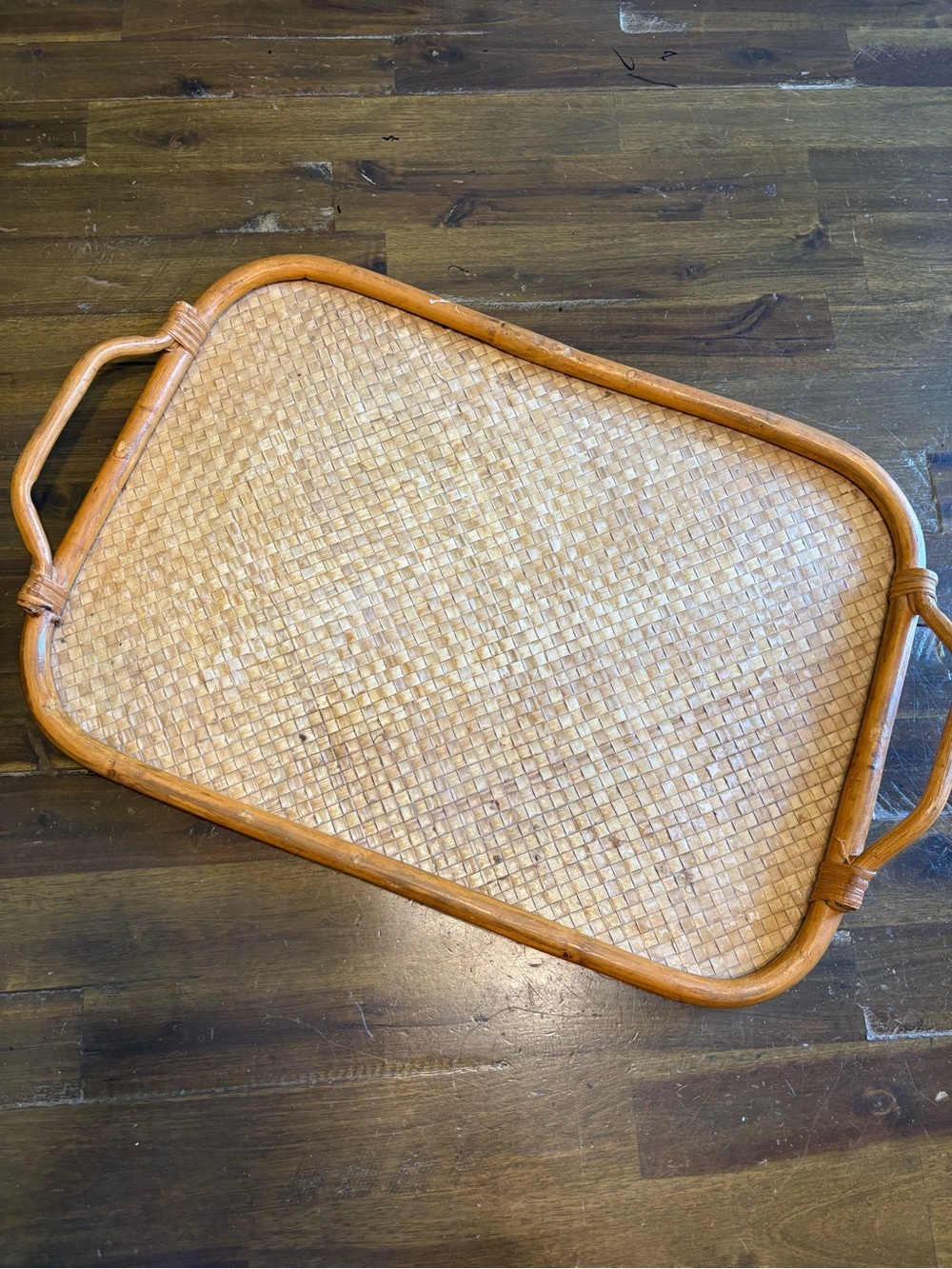 Vintage Bent Cane Wicker Serving Tray Handles Bar Vintage Rattan Bamboo Woven